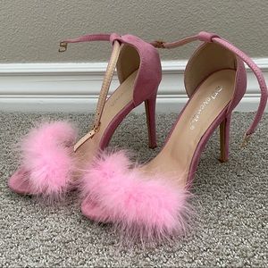 Pink furry heels